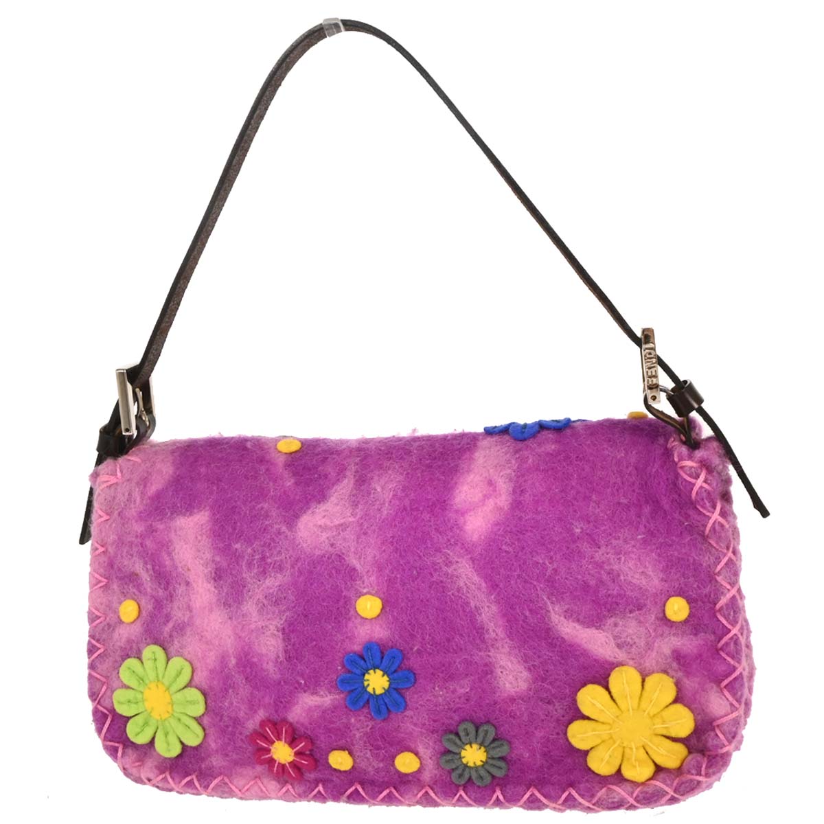 Fendi Purple Felt Patchwork Baguette Handbag