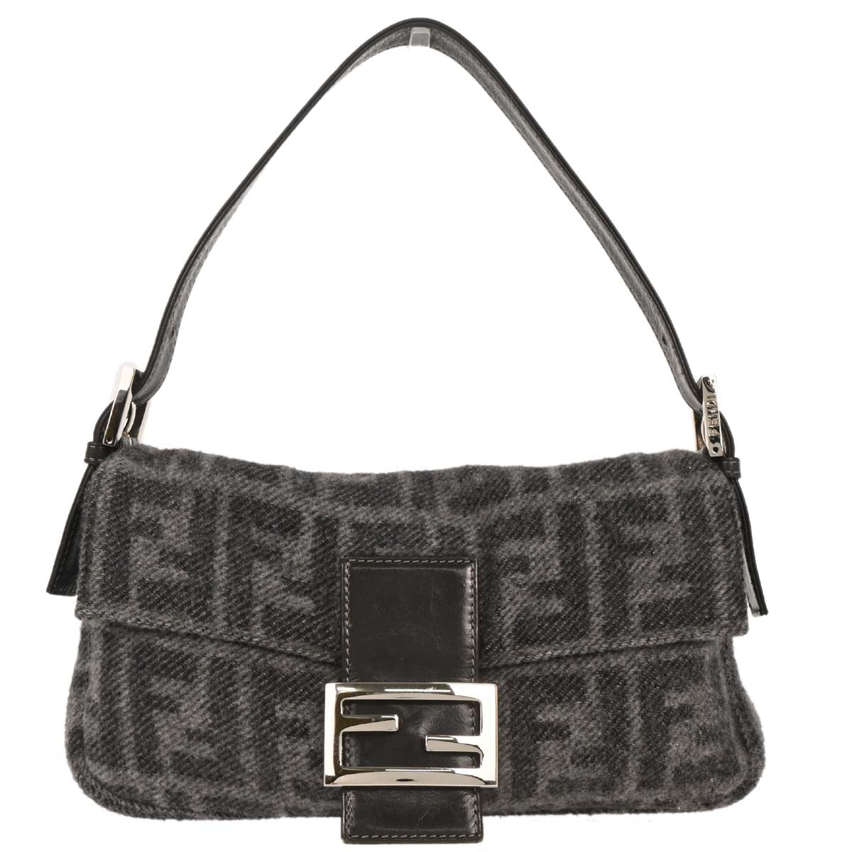 Fendi Gray Wool Baguette Handbag