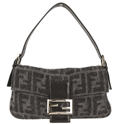 Fendi Gray Wool Baguette Handbag