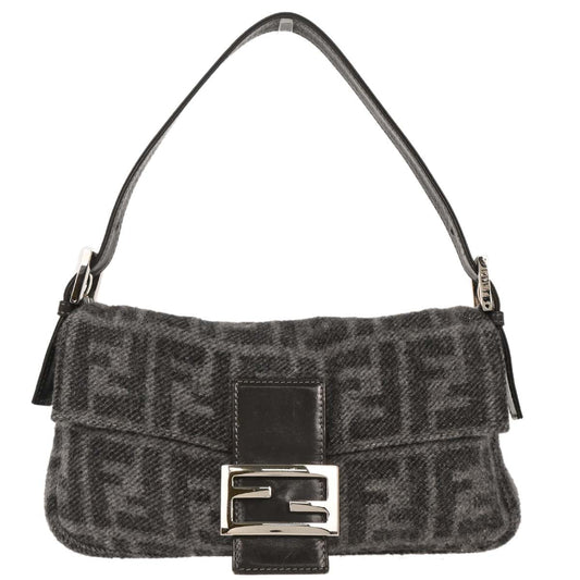 Fendi Gray Wool Baguette Handbag