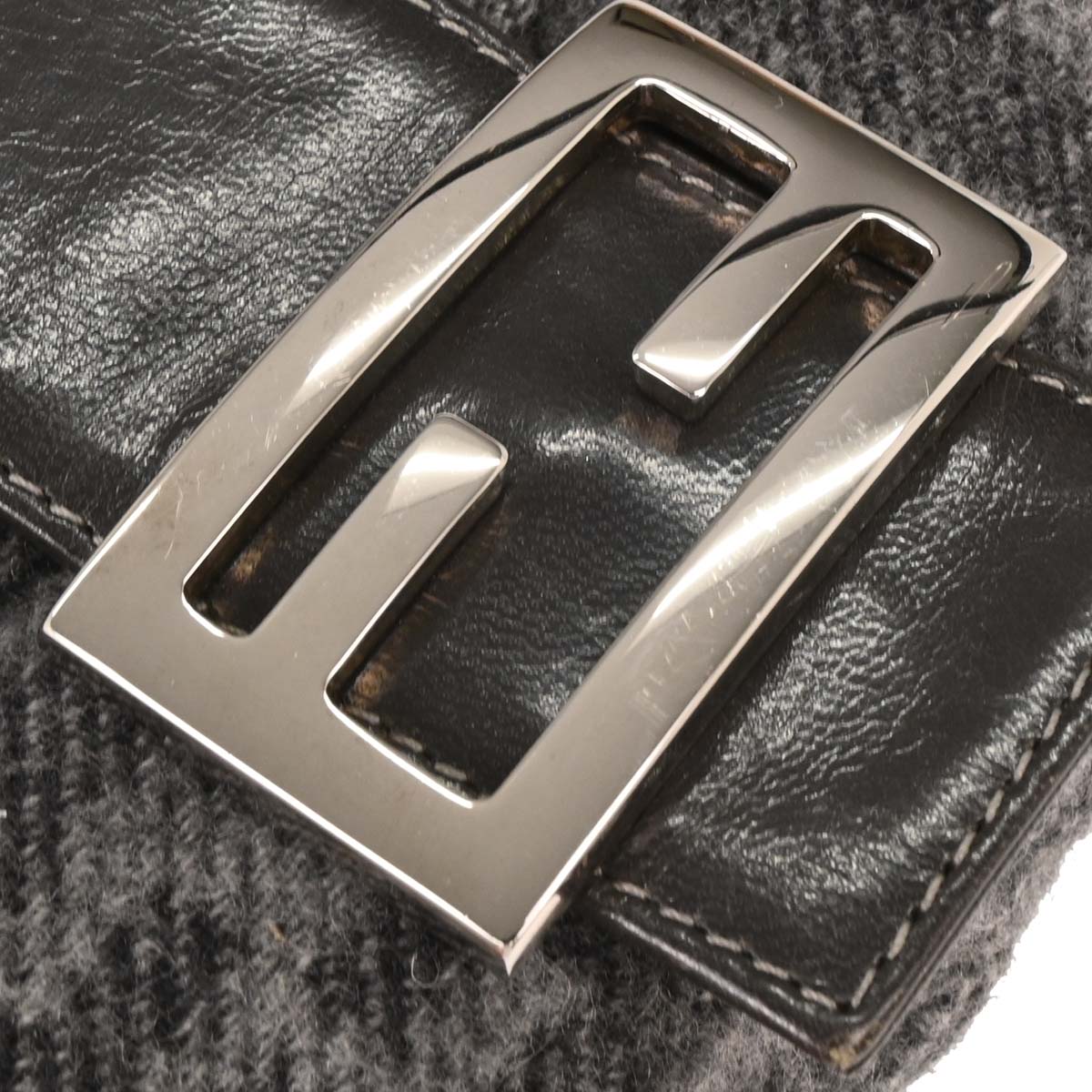 Fendi Gray Wool Baguette Handbag