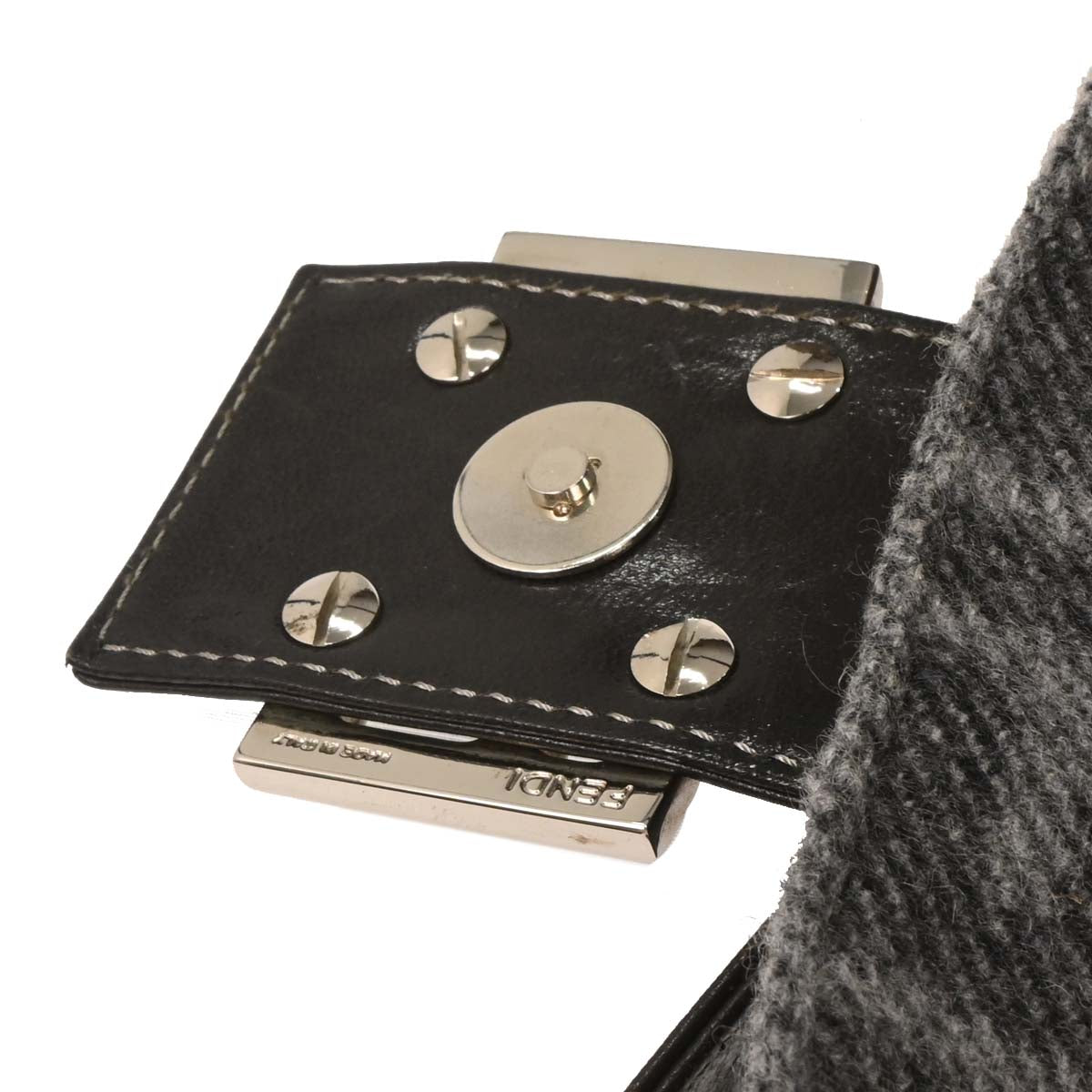 Fendi Gray Wool Baguette Handbag