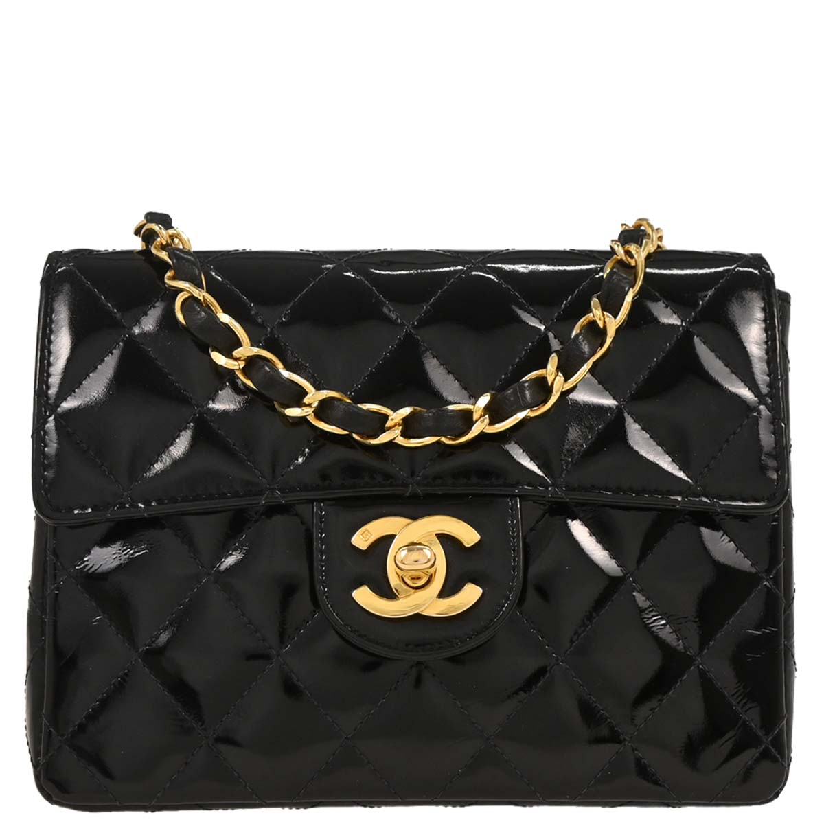 Chanel 1989-1991 Black Patent Mini Classic Square Flap Shoulder Bag 17