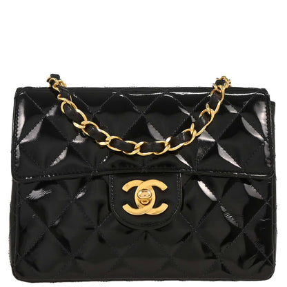Chanel 1989-1991 Black Patent Mini Classic Square Flap Shoulder Bag 17