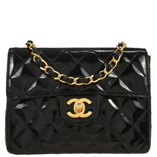 Chanel 1989-1991 Black Patent Mini Classic Square Flap Shoulder Bag 17