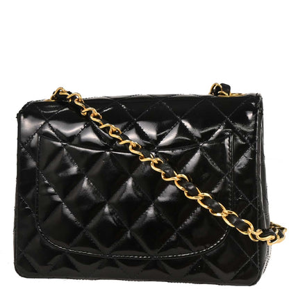 Chanel 1989-1991 Black Patent Mini Classic Square Flap Shoulder Bag 17