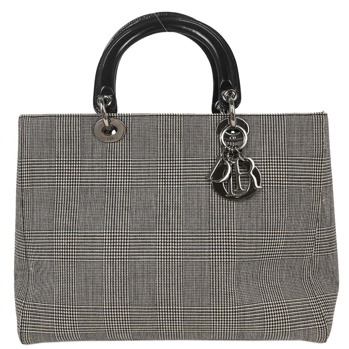 Christian Dior Black Canvas Large Lady Dior Houndstooth Handbag