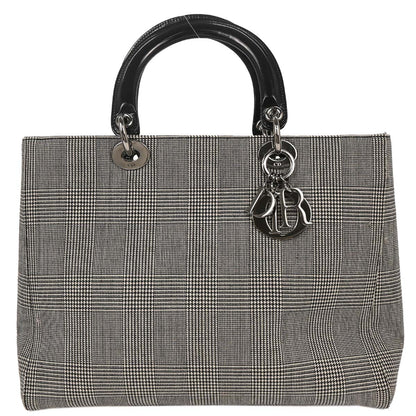 Christian Dior Black Canvas Large Lady Dior Houndstooth Handbag