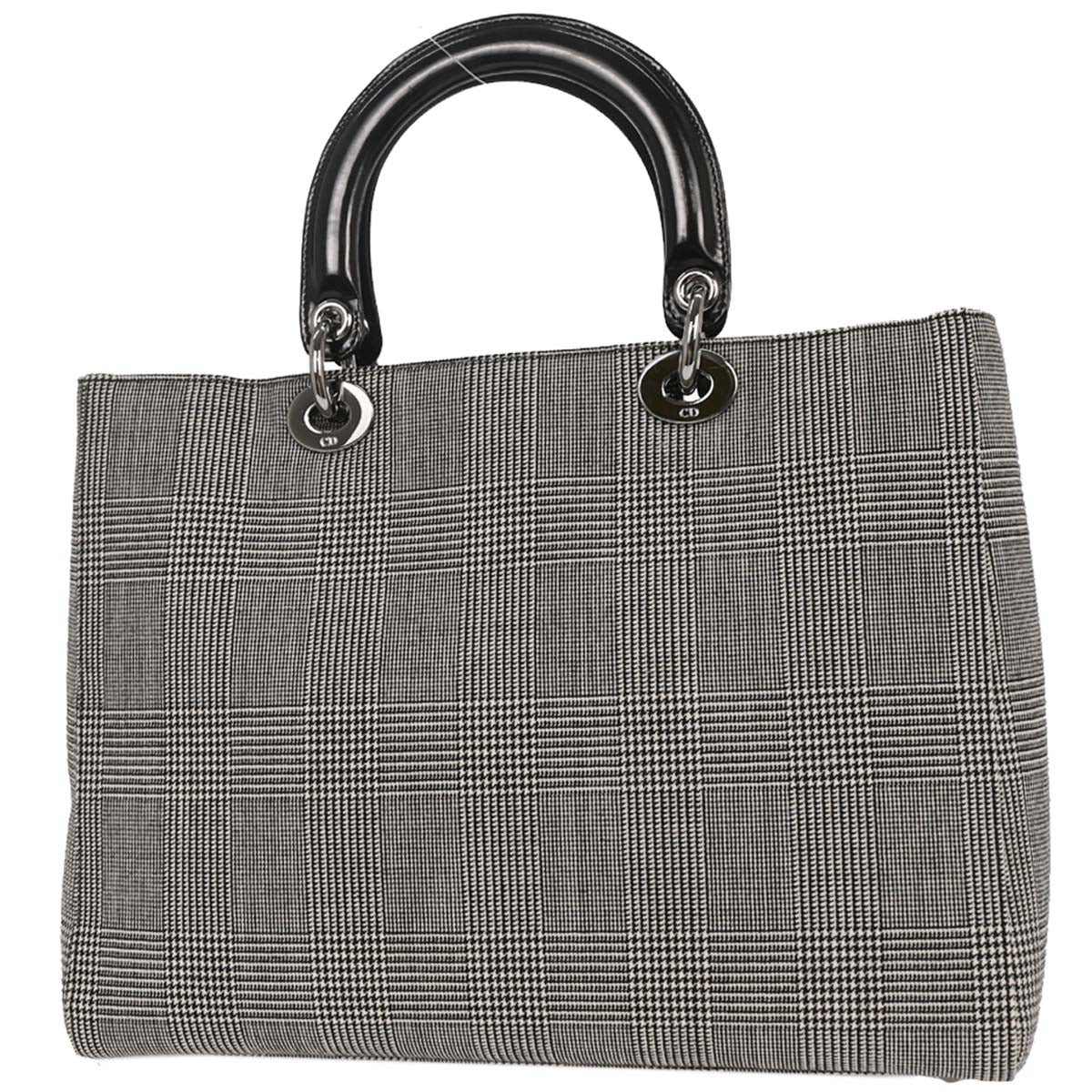 Christian Dior Black Canvas Large Lady Dior Houndstooth Handbag