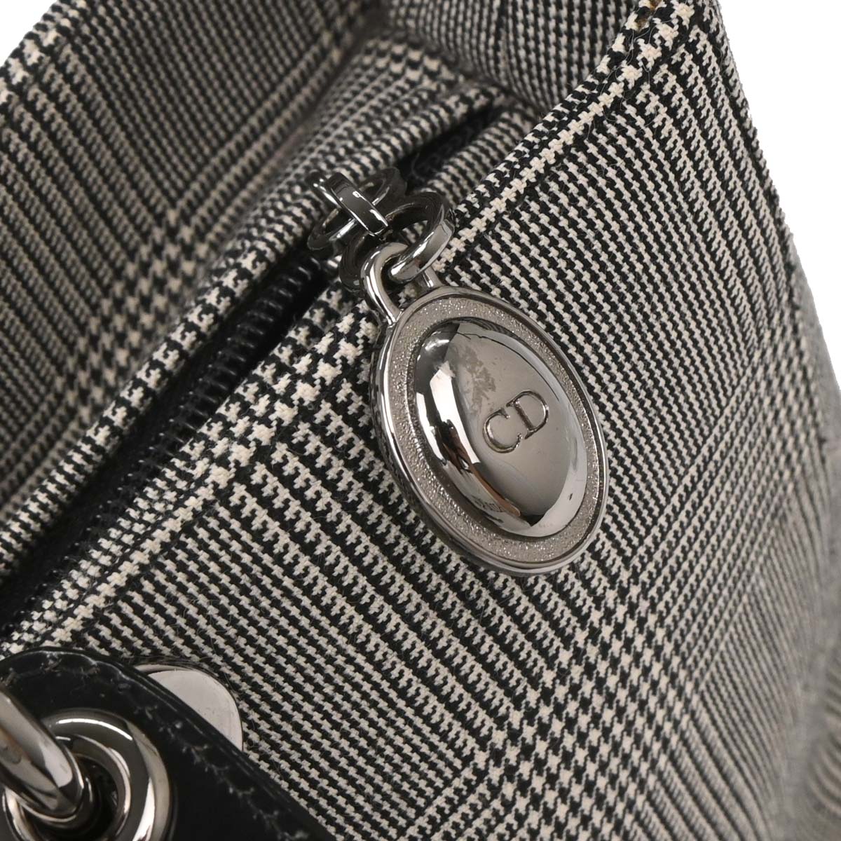 Christian Dior Black Canvas Large Lady Dior Houndstooth Handbag