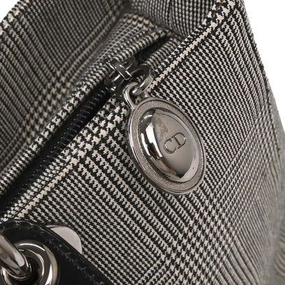 Christian Dior Black Canvas Large Lady Dior Houndstooth Handbag