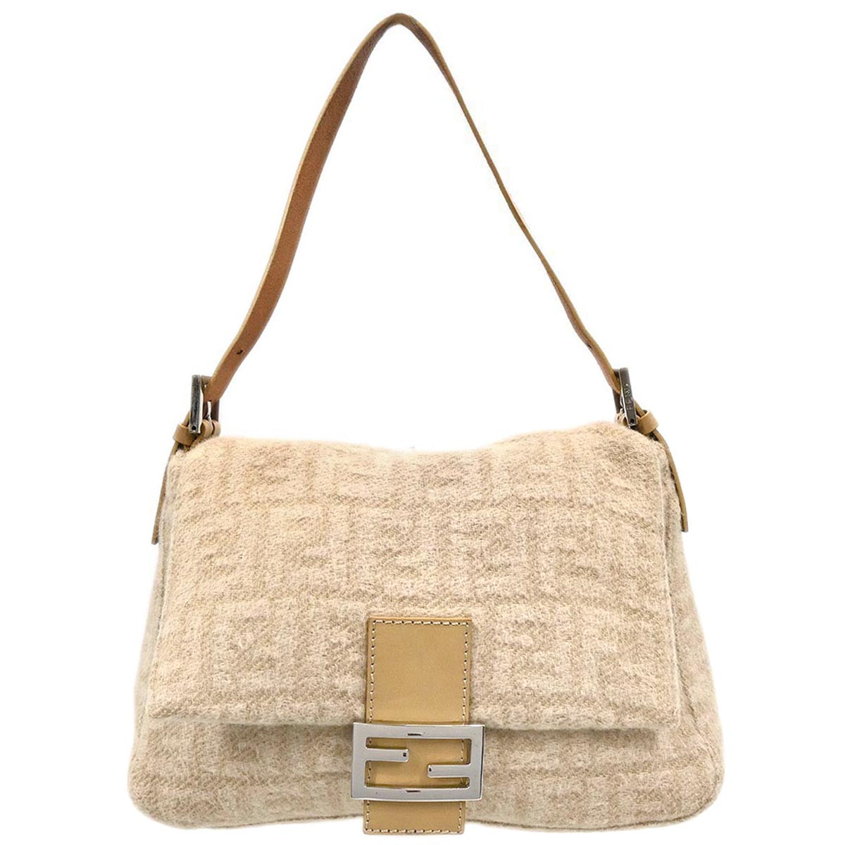 Fendi Off White Wool Zucca Mamma Baguette Handbag