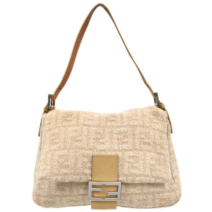 Fendi Off White Wool Zucca Mamma Baguette Handbag