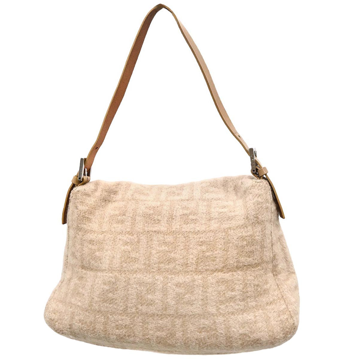 Fendi Off White Wool Zucca Mamma Baguette Handbag