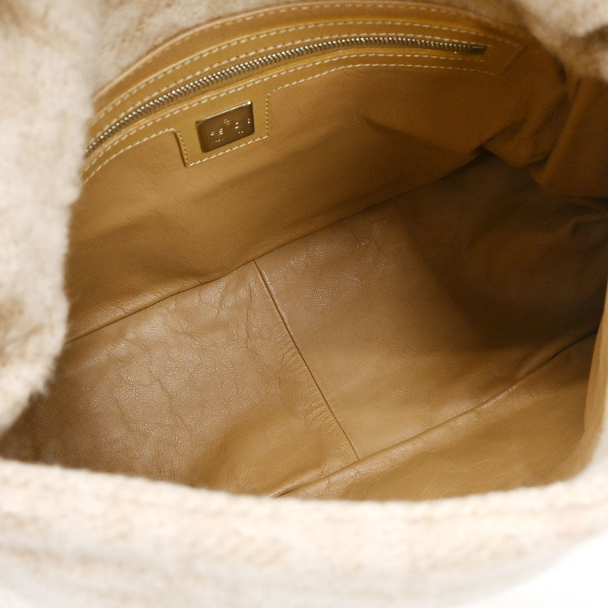 Fendi Off White Wool Zucca Mamma Baguette Handbag