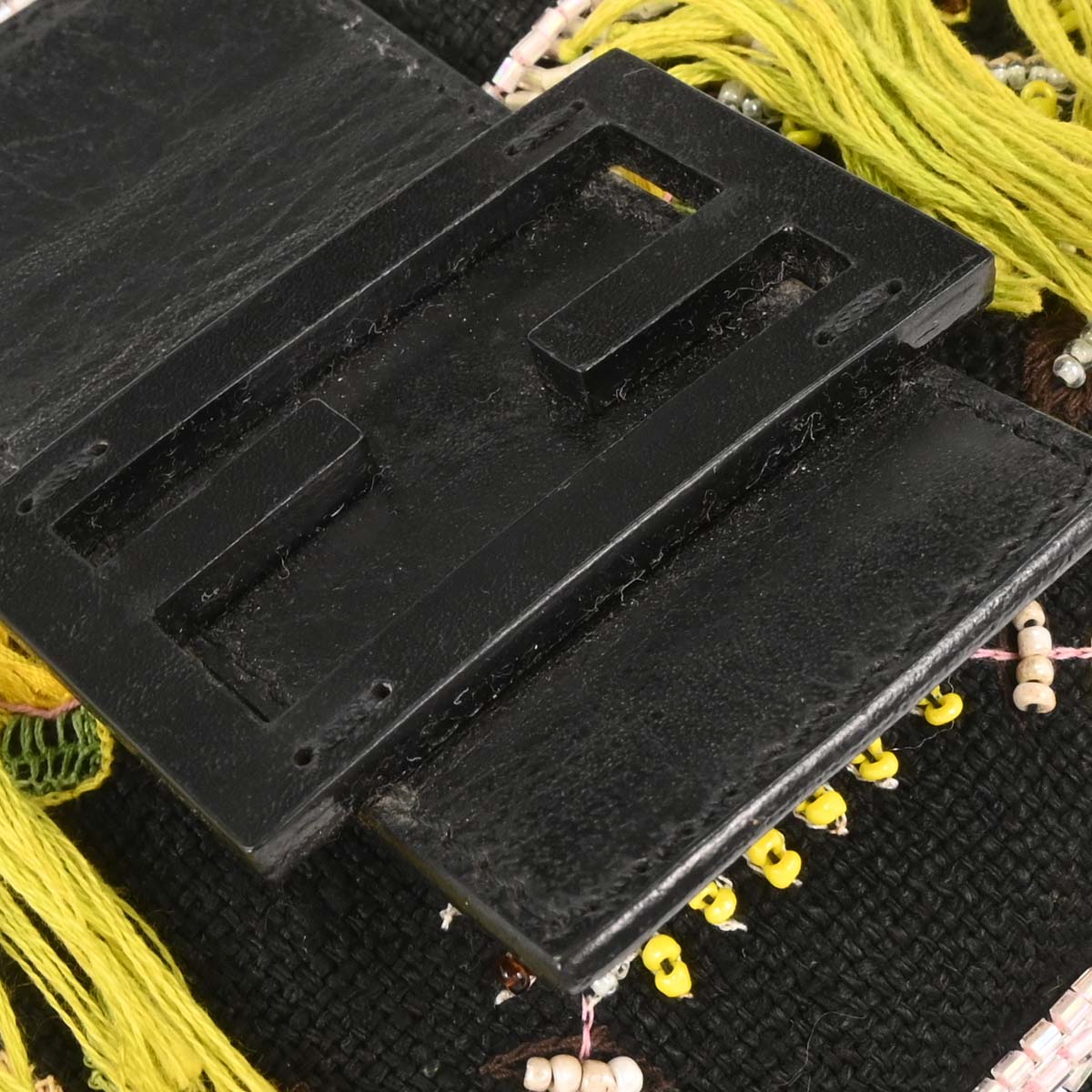 Fendi Black Cotton Beaded Embroidered Baguette Handbag