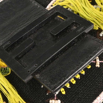 Fendi Black Cotton Beaded Embroidered Baguette Handbag