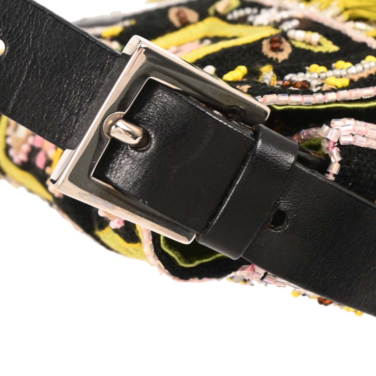 Fendi Black Cotton Beaded Embroidered Baguette Handbag