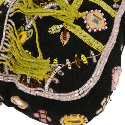 Fendi Black Cotton Beaded Embroidered Baguette Handbag