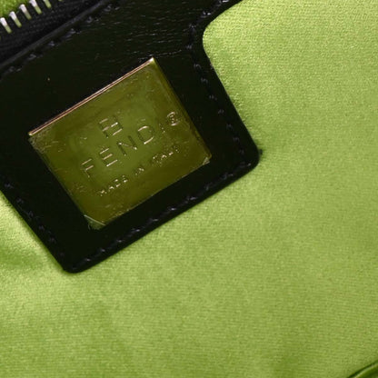 Fendi Black Cotton Beaded Embroidered Baguette Handbag