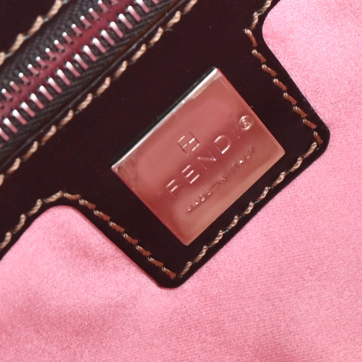 Fendi Brown Cotton Beaded Embroidered Baguette Handbag