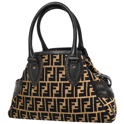 Fendi 2006 Black Beige Cotton Jacquard Du Jour Tote Bag