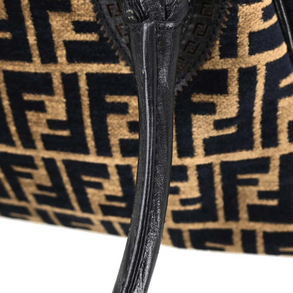 Fendi 2006 Black Beige Cotton Jacquard Du Jour Tote Bag