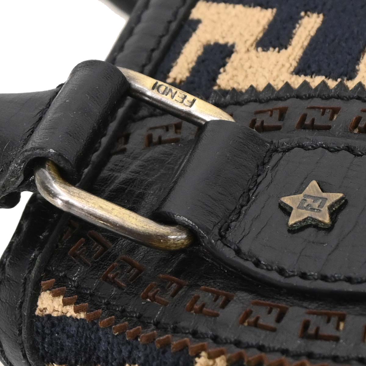 Fendi 2006 Black Beige Cotton Jacquard Du Jour Tote Bag