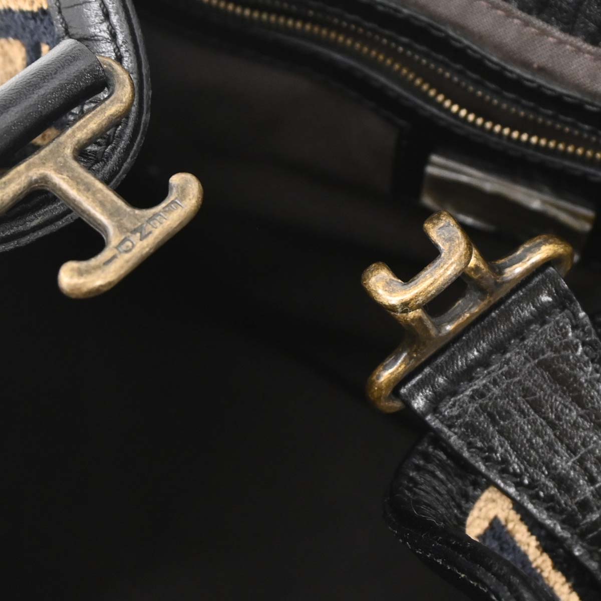 Fendi 2006 Black Beige Cotton Jacquard Du Jour Tote Bag