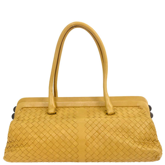 Bottega Veneta Yellow Lambskin Intrecciato Handbag