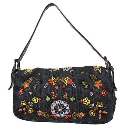 Fendi Navy Denim Beaded Baguette Handbag