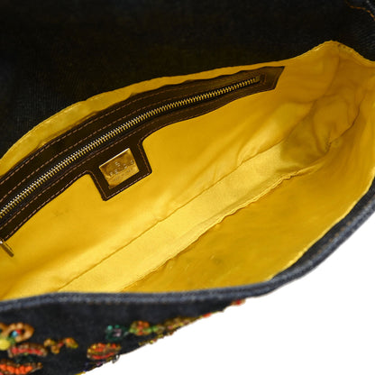 Fendi Navy Denim Beaded Baguette Handbag
