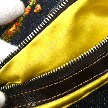 Fendi Navy Denim Beaded Baguette Handbag