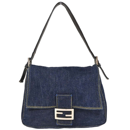 Fendi Blue Denim Mamma Baguette Handbag