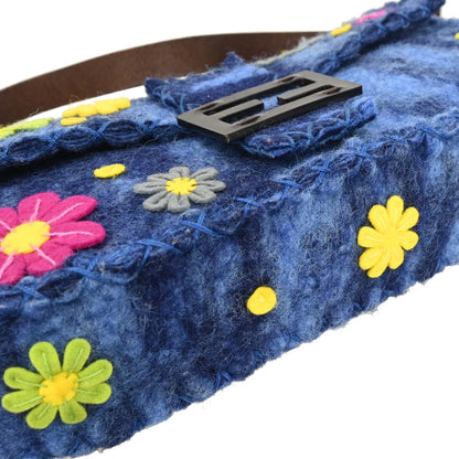 Fendi Blue Felt Patchwork Baguette Handbag