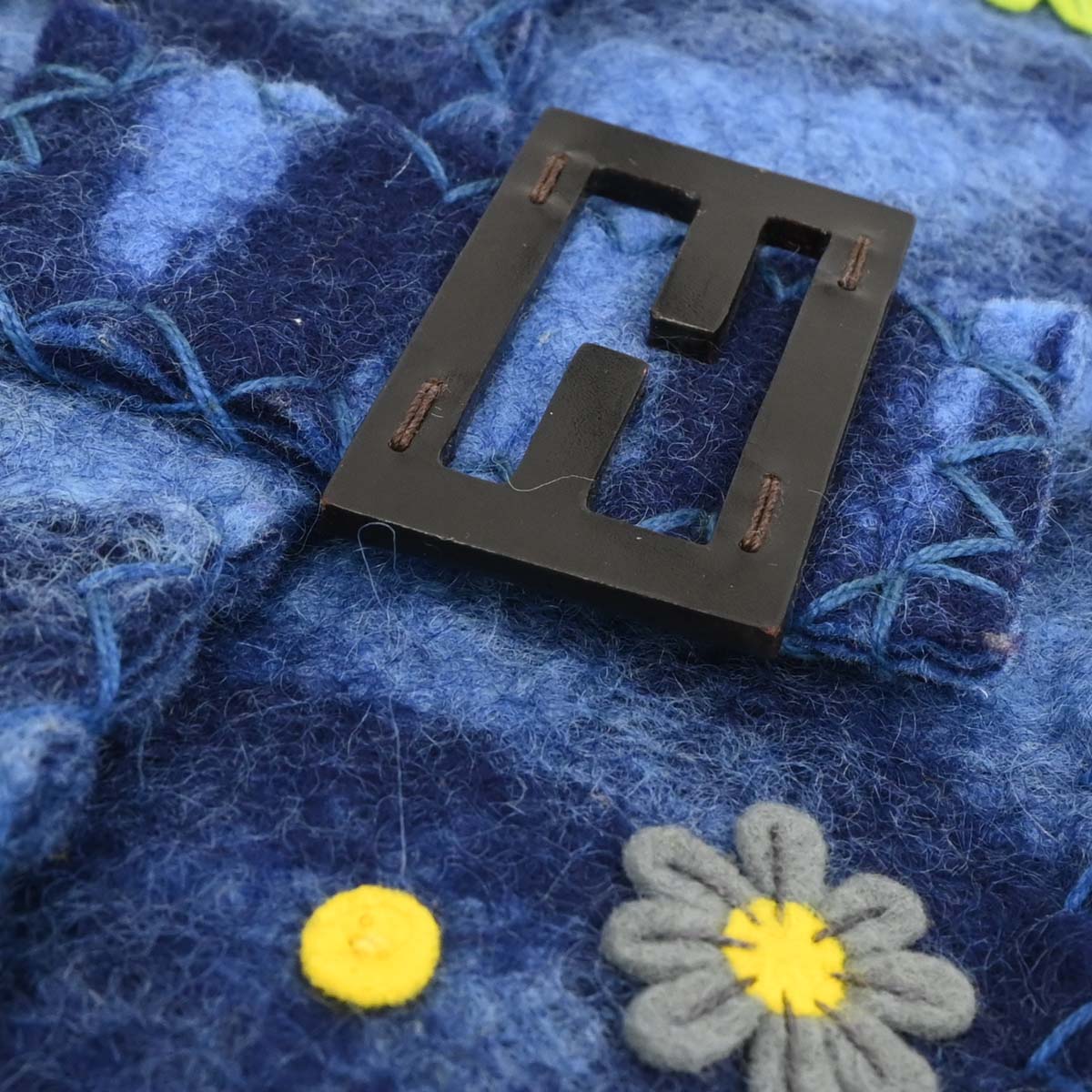 Fendi Blue Felt Patchwork Baguette Handbag