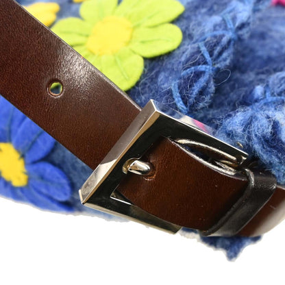 Fendi Blue Felt Patchwork Baguette Handbag