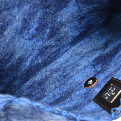 Fendi Blue Felt Patchwork Baguette Handbag