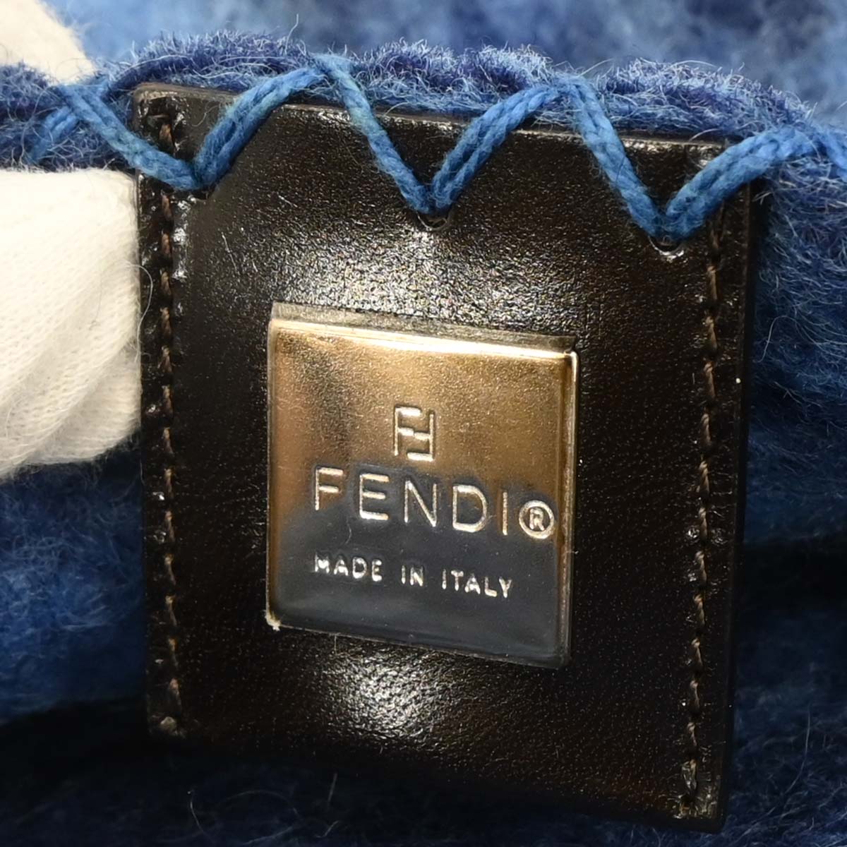 Fendi Blue Felt Patchwork Baguette Handbag