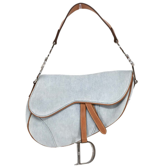 Christian Dior Light Blue Cotton Saddle Handbag