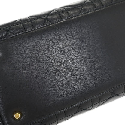 Christian Dior Black Lambskin Medium Lady Dior Cannage 2way Shoulder Handbag