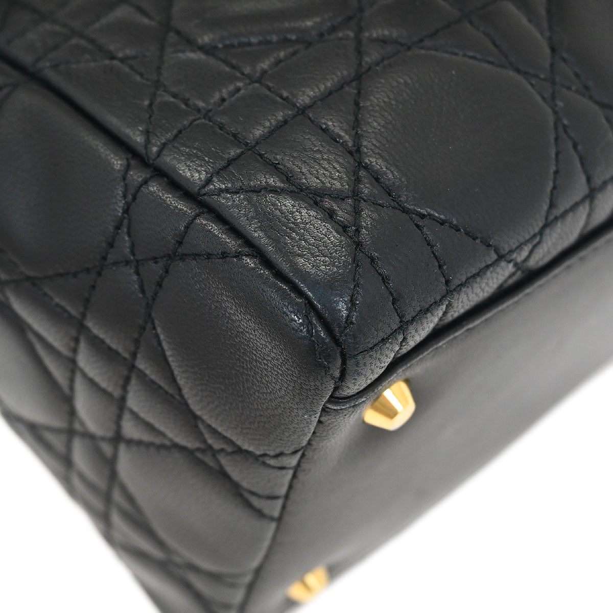 Christian Dior Black Lambskin Medium Lady Dior Cannage 2way Shoulder Handbag