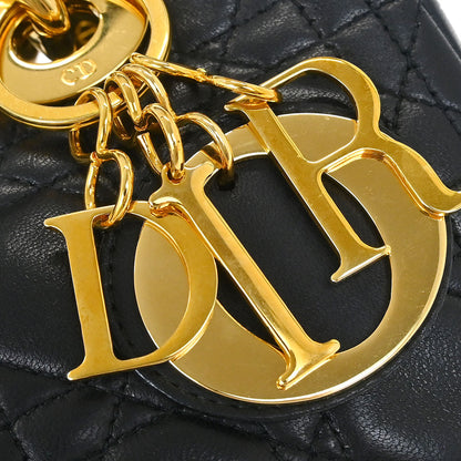 Christian Dior Black Lambskin Medium Lady Dior Cannage 2way Shoulder Handbag