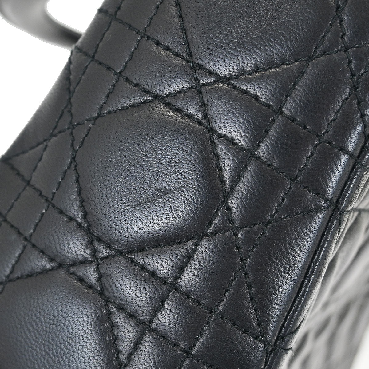 Christian Dior Black Lambskin Medium Lady Dior Cannage 2way Shoulder Handbag