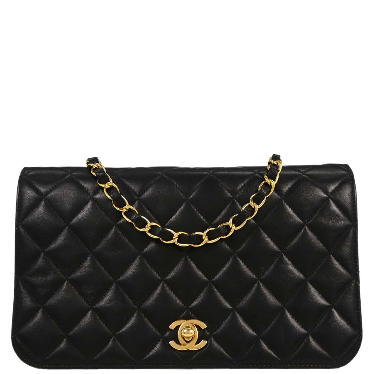 Chanel 2004-2005 Black Lambskin Turnlock Small Full Flap Shoulder Bag