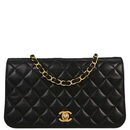 Chanel 2004-2005 Black Lambskin Turnlock Small Full Flap Shoulder Bag