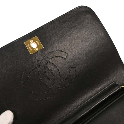 Chanel 2004-2005 Black Lambskin Turnlock Small Full Flap Shoulder Bag