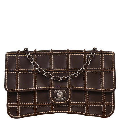 Chanel 2001-2003 Brown Calfskin Wild Stitch Choco Bar Waffle Shoulder Bag