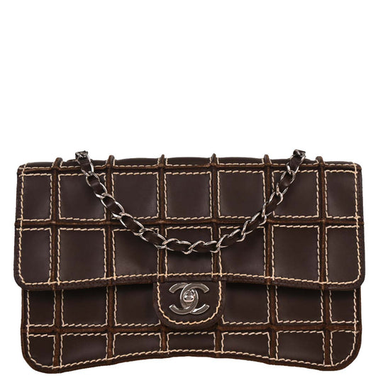 Chanel 2001-2003 Brown Calfskin Wild Stitch Choco Bar Waffle Shoulder Bag