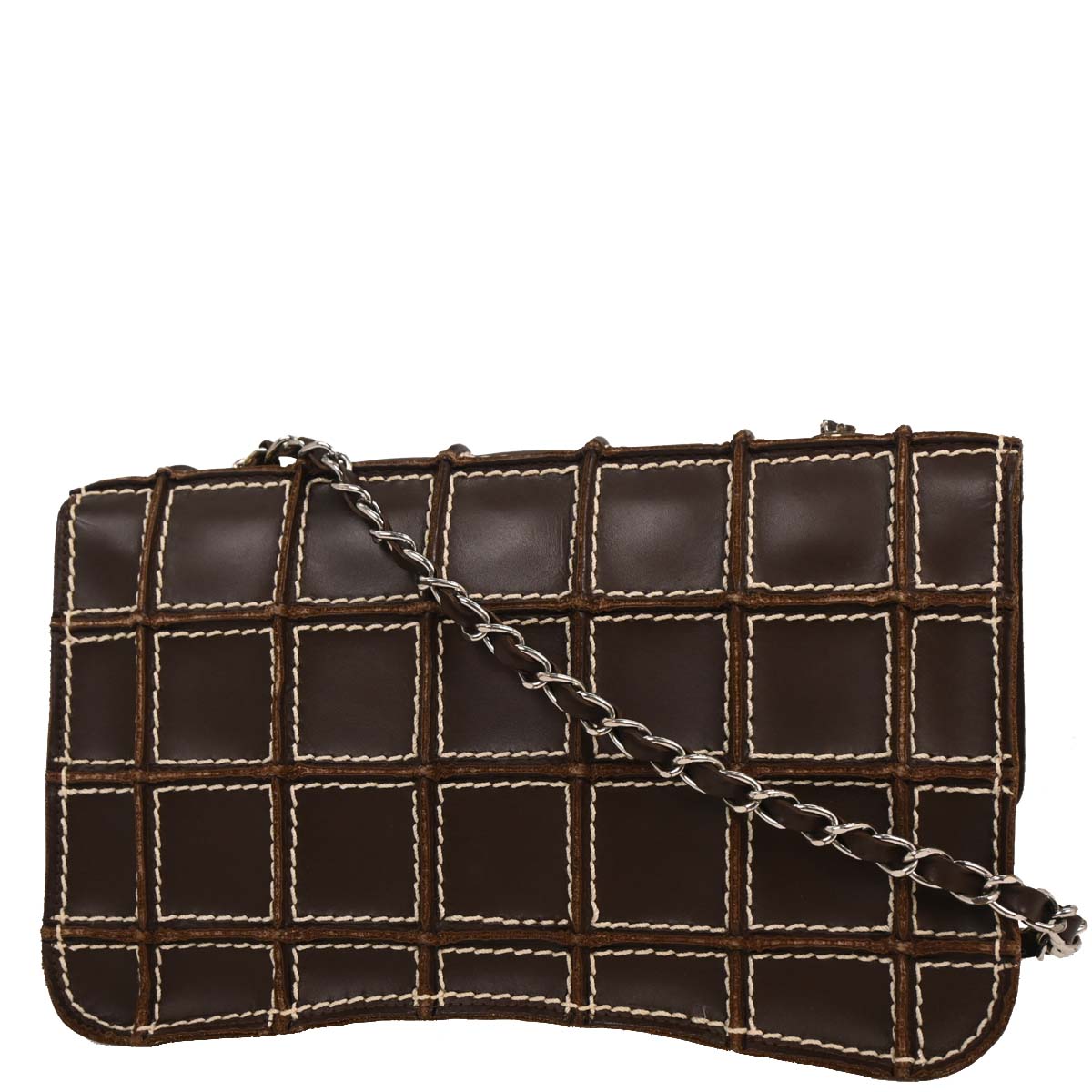 Chanel 2001-2003 Brown Calfskin Wild Stitch Choco Bar Waffle Shoulder Bag